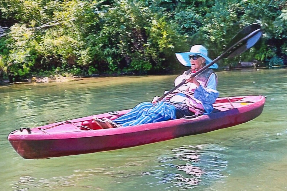 Still trying new things, Blanche Tackitt made her first kayak float on Aug. 13, about two weeks before her 100th birthday. She remains active and lives on her own with visits from family members and friends, a longtime member of the Caulfield and Elijah communities and member of a large family with a continuing presence in the area.