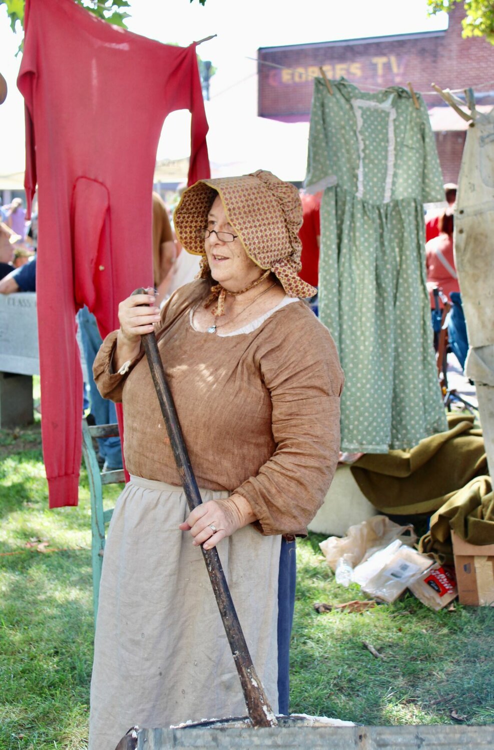 One of the demonstrators at the festival, showing how old fashioned lye soap is traditionally made, was Cathy Wyatt of Eminence.